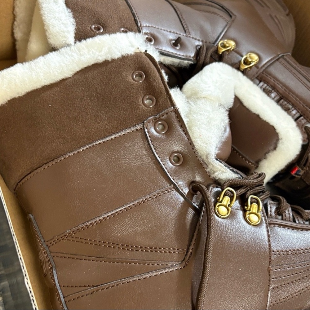 FILA Brown Leather Shearling-Trim Lace-Up Boot - Picture 4 of 6